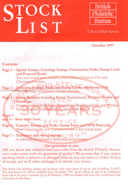 1997 Stock Lists from Collect GB Stamps