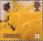 Carnival 20p Stamp (1998) Woman in Yellow Feathered Costume