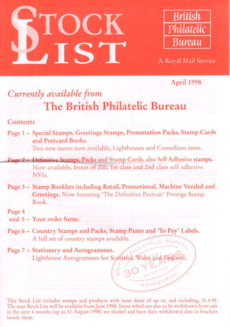 1998 Stock Lists from Collect GB Stamps