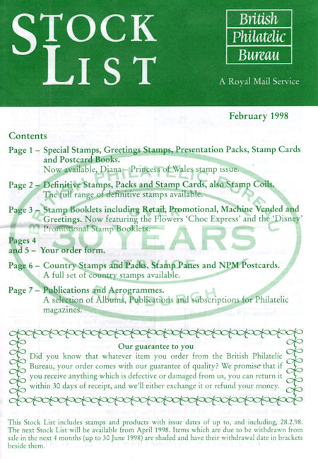 1998 Stock Lists from Collect GB Stamps