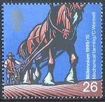 Farmers Tale 26p Stamp (1999) Horse-drawn Rotary Seed Drill (Mechanical farming)