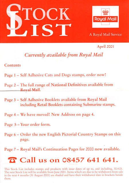 2001 Stock Lists from Collect GB Stamps