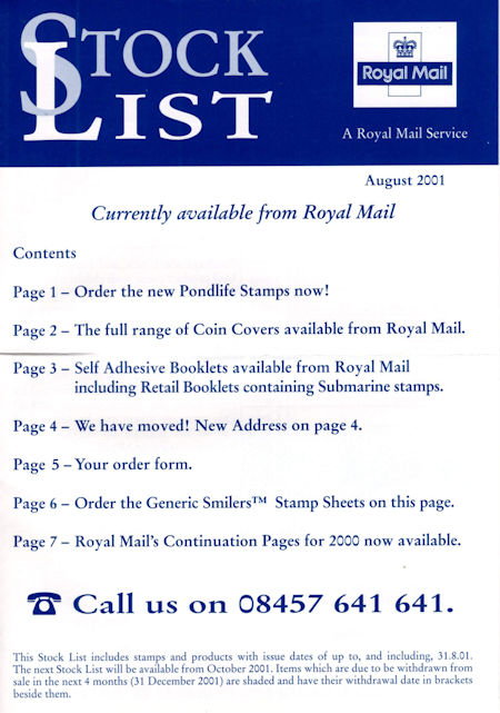 2001 Stock Lists from Collect GB Stamps