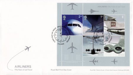 Airliners - (2002) 50th Anniversary of Passenger Jet Aviation. Airliners Miniature Sheet