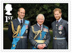 HRH The Prince of Wales : 70th Birthday 1st Stamp (2018) HRH The Prince of Wales with his sons HRH The Duke of Cambridge and HRH The Duke of Sussex