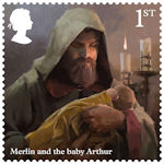 The Legend of King Arthur 1st Stamp (2021) Merlin and the baby Arthur