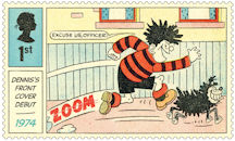 Dennis and Gnasher 1st Stamp (2021) Dennis and Gnasher on front cover, 1974
