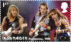 Iron Maiden 1st Stamp (2023) Dave Murray, Adrian Smith and Steve Harris in Pamplona, September 1988