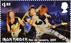 Iron Maiden £1.85 Stamp (2023) Dave Murray, Bruce Dickinson and Janick Gers in Rio de Janeiro, January 2001