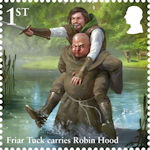 The Legend of Robin Hood 1st Stamp (2023) Friar Tuck carries Robin Hood