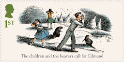 The Chronicles of Narnia 1st Stamp (2025) The children and the beavers call for Edmund