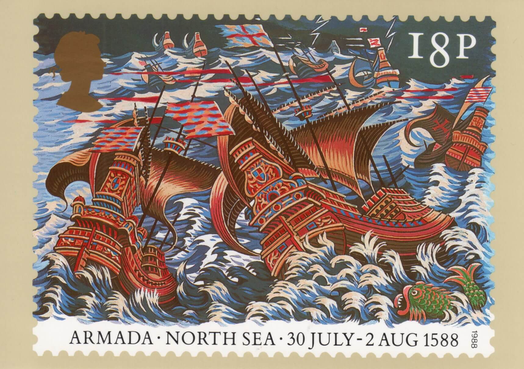 Set of 5 PHQ Stamp Postcards Set No112 400th Anniversary Spanish Armada 1988 FW0 