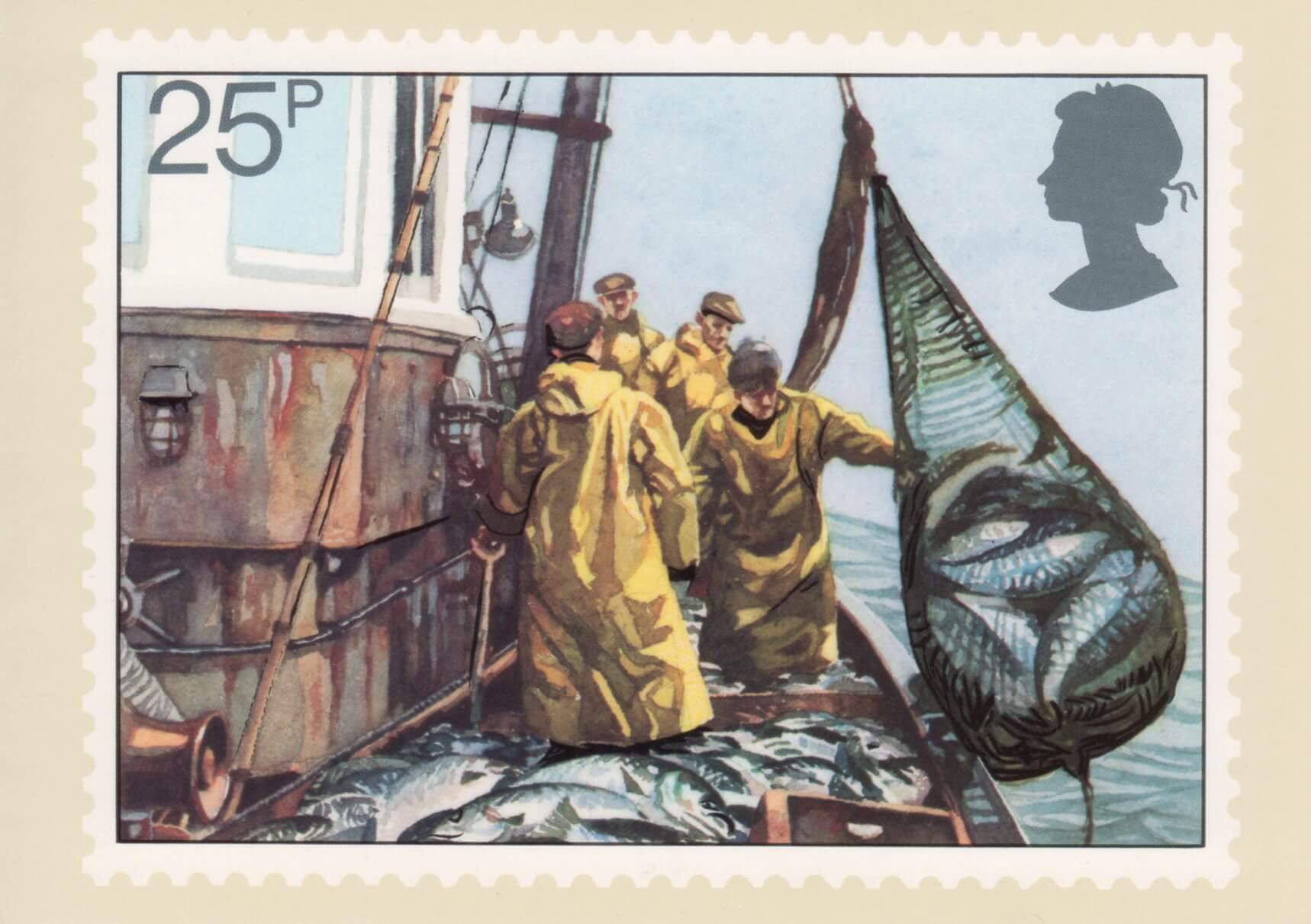 Почтовые марки рыбалка. Fishing industry in Britain. The Fisherman and the Fish. Британия рыболовство